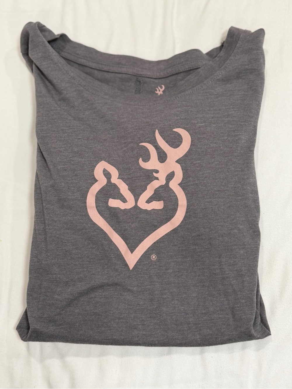 Browning Gray Long Sleeve Tee with Pink Heart Deer Logo